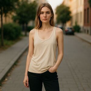 Treasure & Bond Women's Beige Ribbed Tank Top Size L Sleeveless Casual
